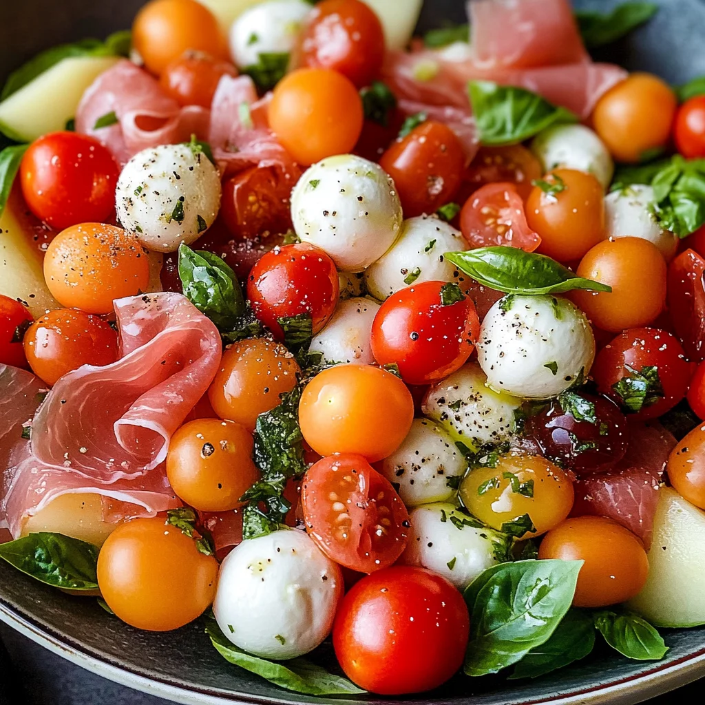 Caprese Melon Salad with Prosciutto and Mozzarella