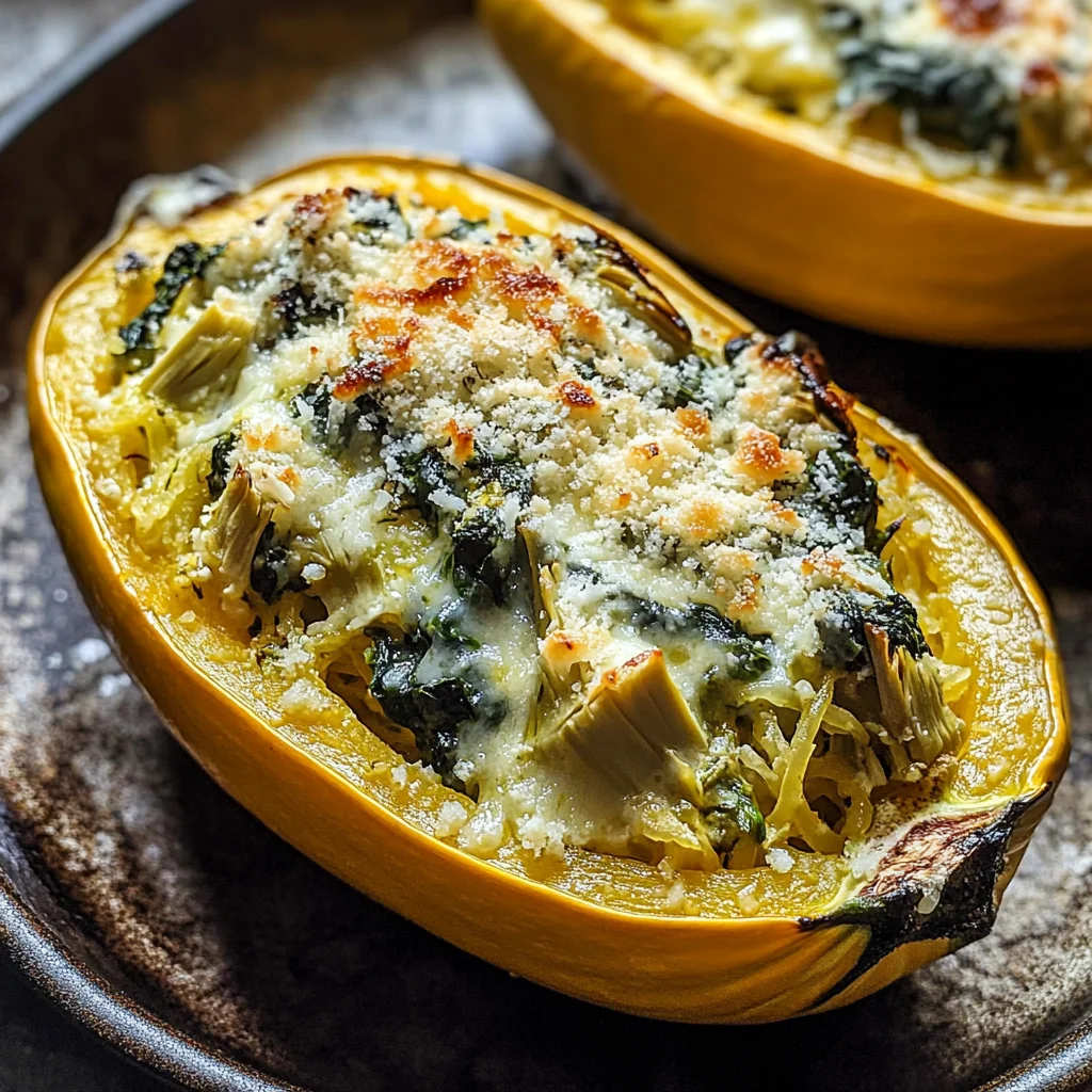 Spinach and Artichoke Stuffed Spaghetti Squash