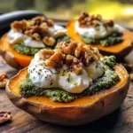 Stuffed Sweet Potatoes with Burrata, Toasted Walnuts & Sage Pesto