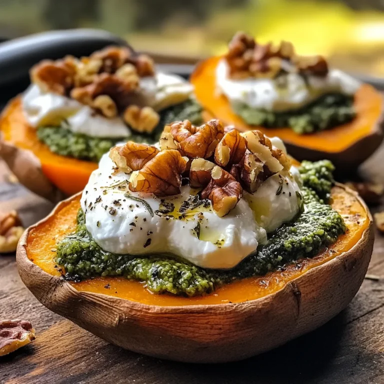 Stuffed Sweet Potatoes with Burrata, Toasted Walnuts & Sage Pesto