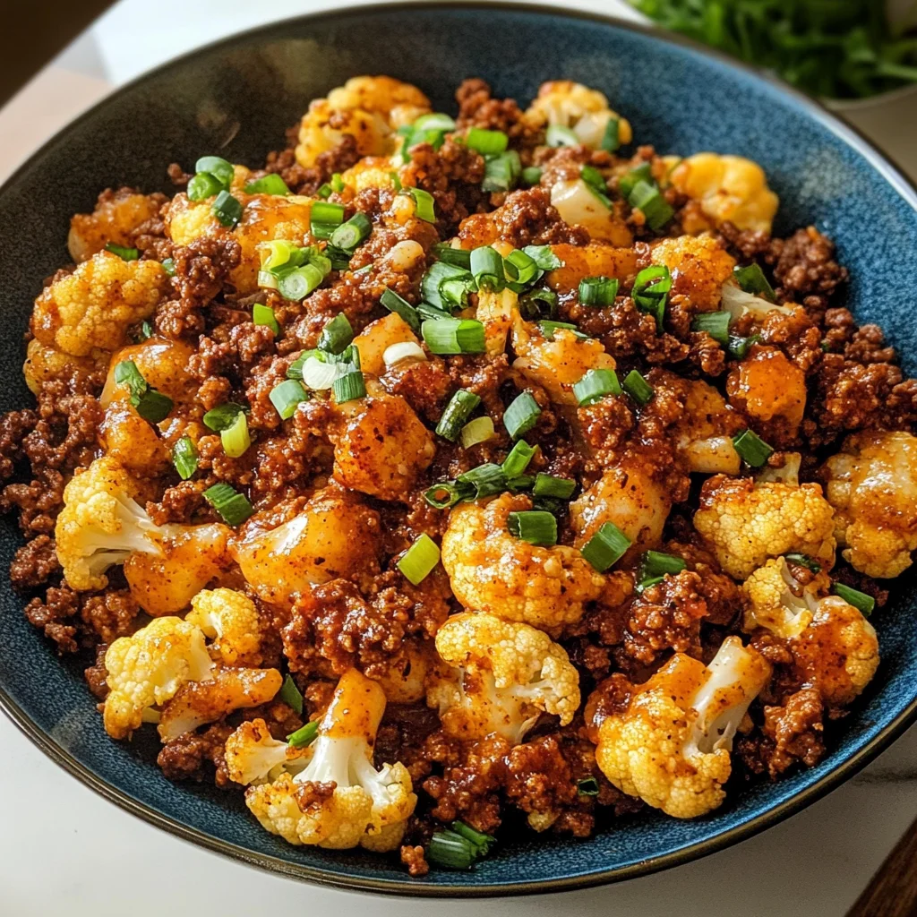 Crispy Chili Ground Beef and Cauliflower Skillet