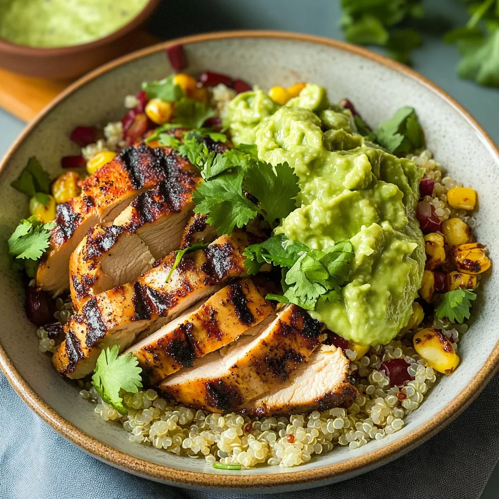 Grilled Chicken Quinoa Bowls with Avocado Sauce Delight!