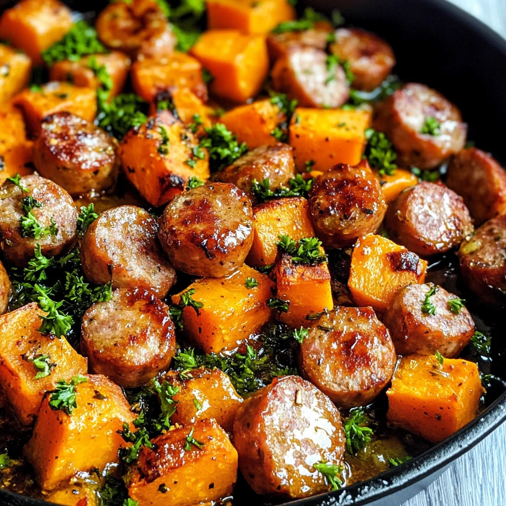 Sausage and Sweet Potatoes with Honey Garlic Sauce