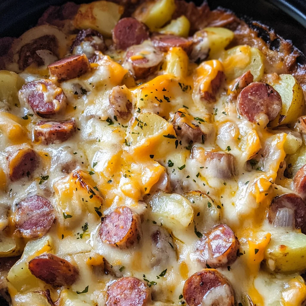 Crockpot Cheesy Potatoes and Kielbasa