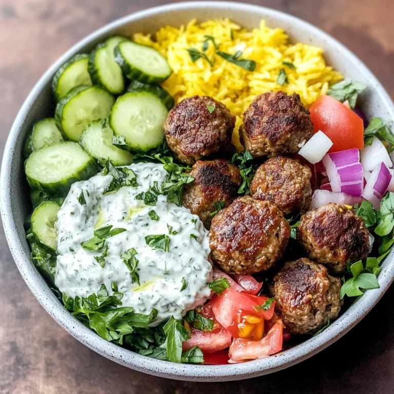 Gyro Bowls (Meatballs with Tzatziki, Lemon Rice, and Cucumber Salad)