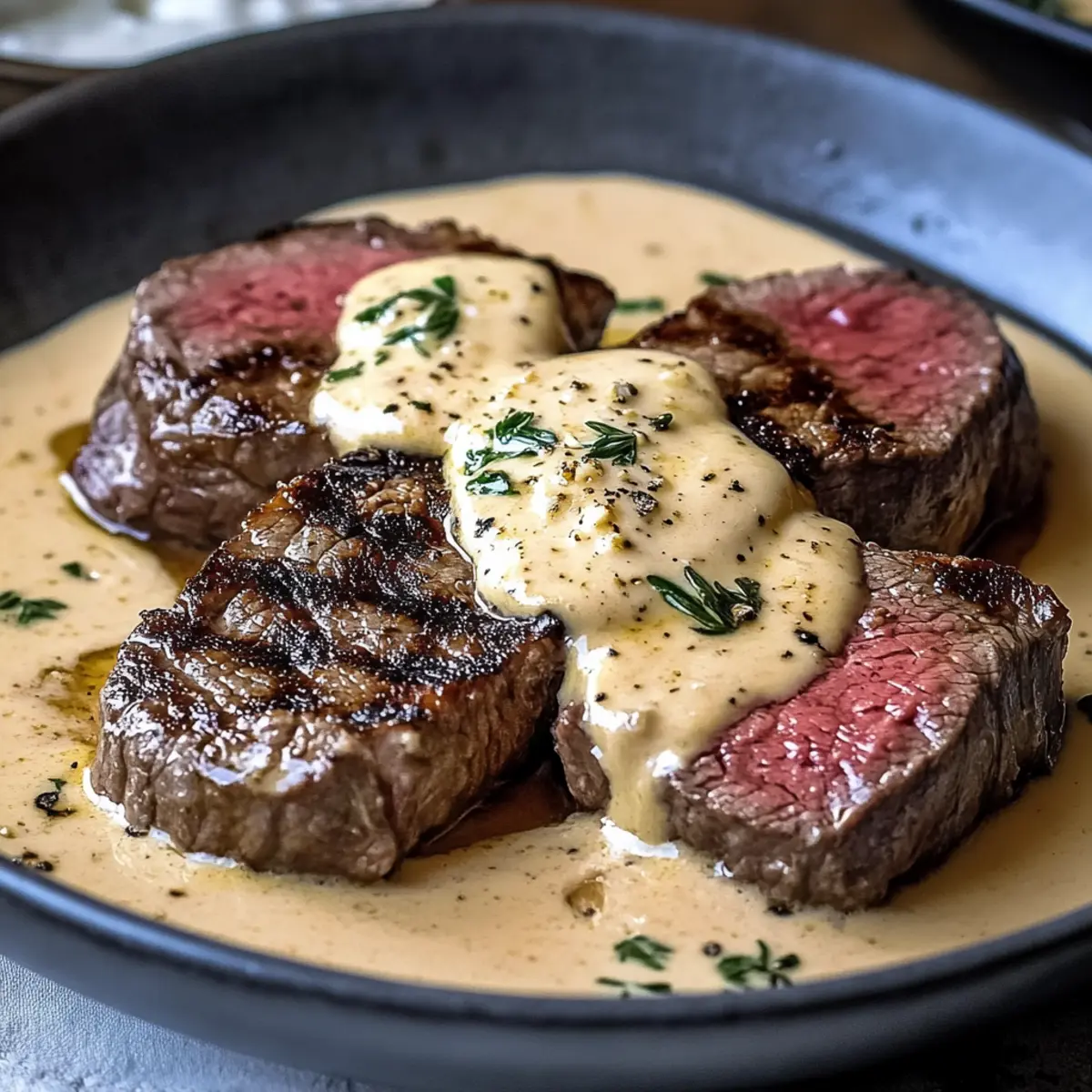 Steak with Garlic Cream Sauce