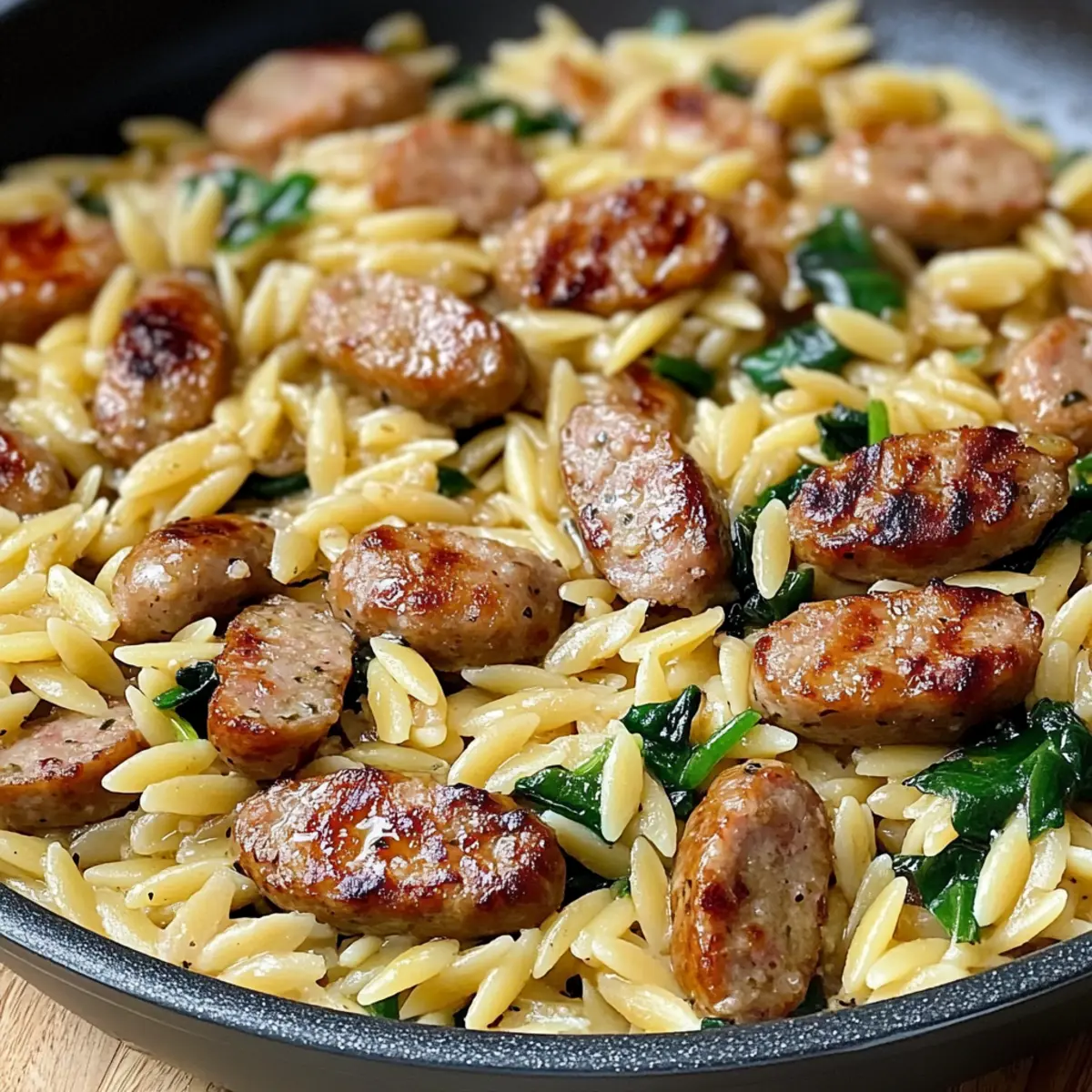 One-Pot Garlic Butter Sausage and Orzo Delight