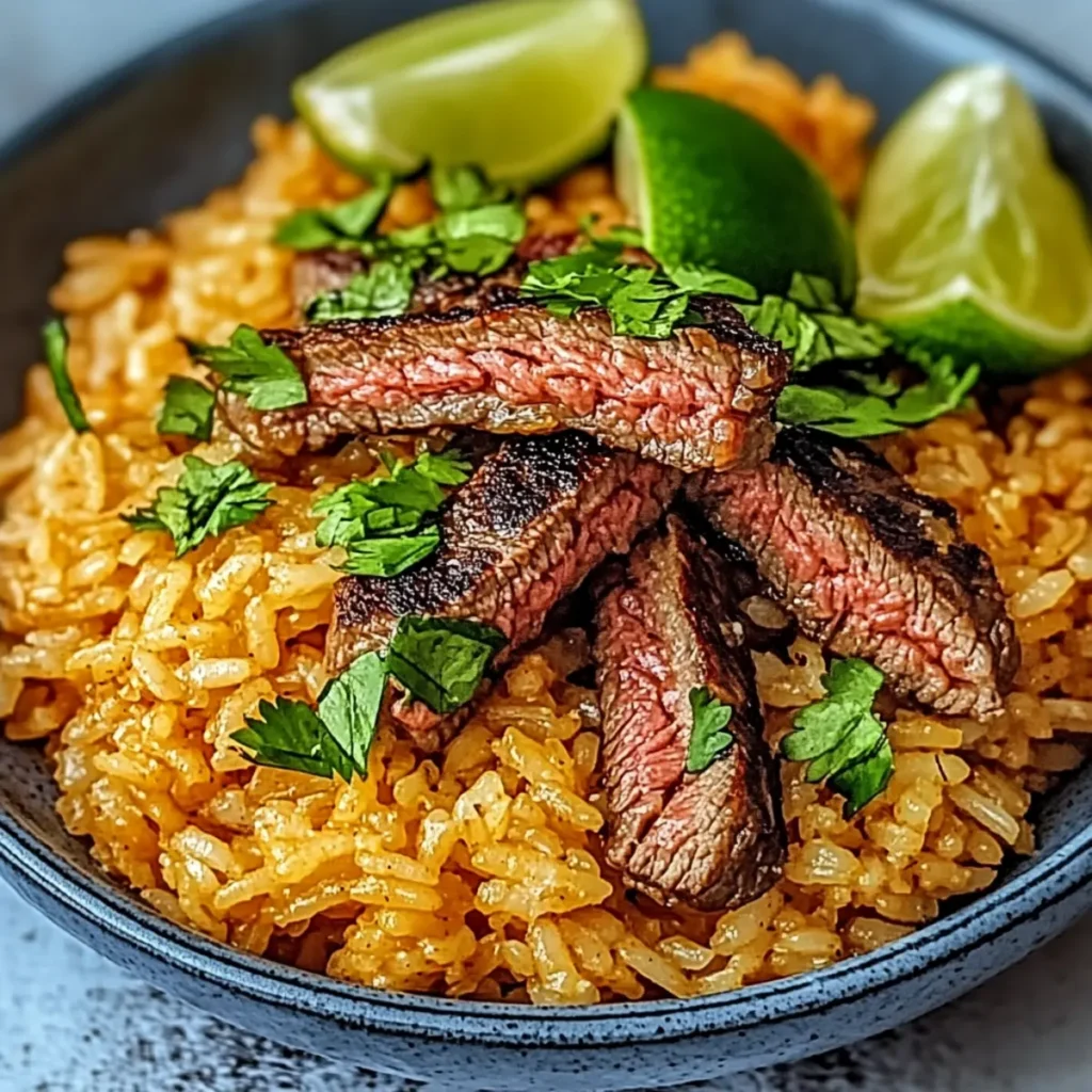 Queso Rice with Steak Strips