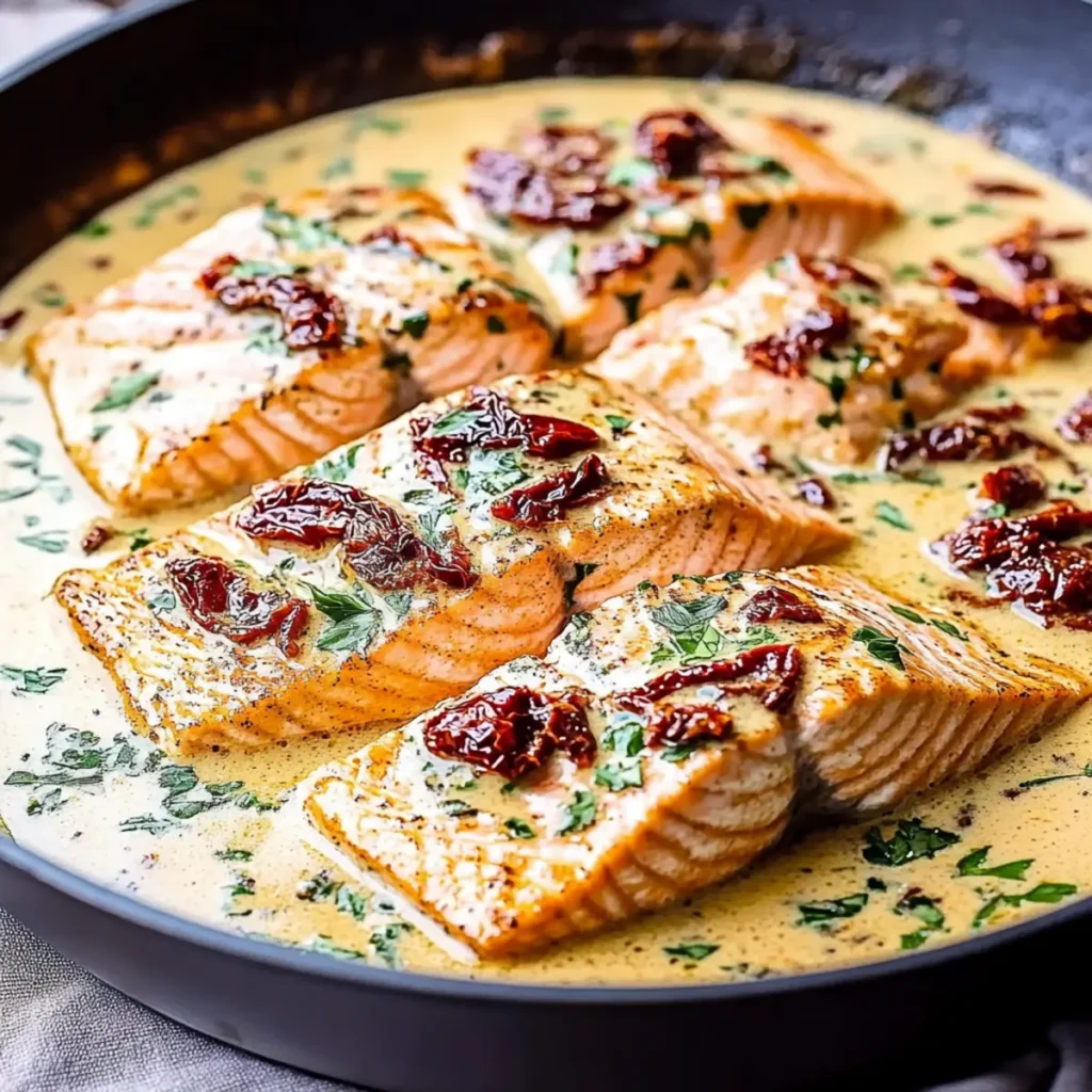 Pan Seared Salmon with Sun-Dried Tomato Cream Sauce
