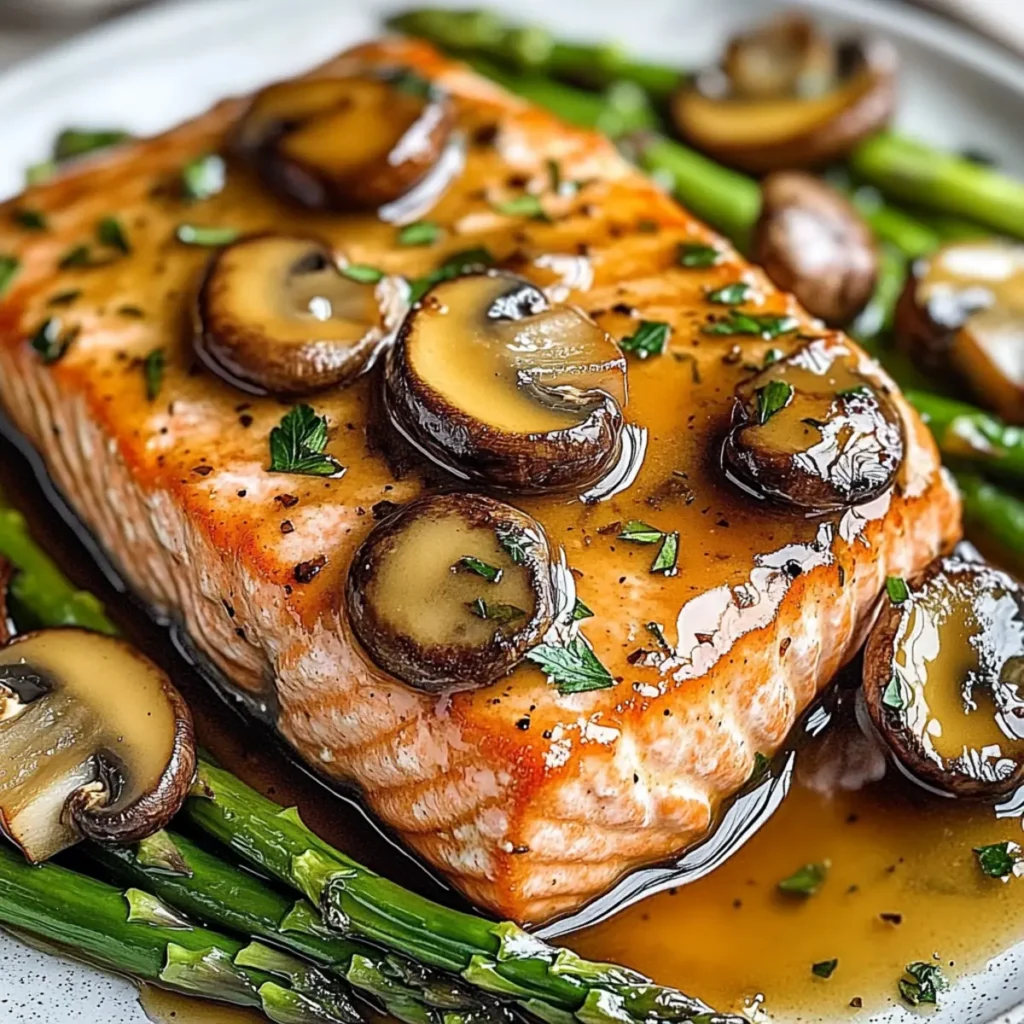 Honey Mustard Salmon with Mushrooms and Asparagus