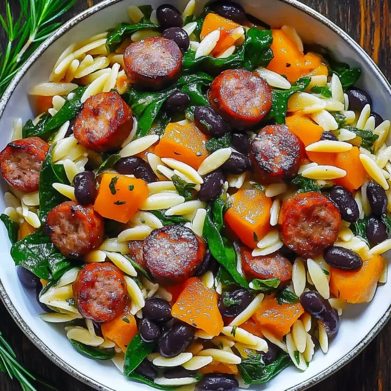 Butternut Squash and Black Bean Orzo with Sausage and Spi…