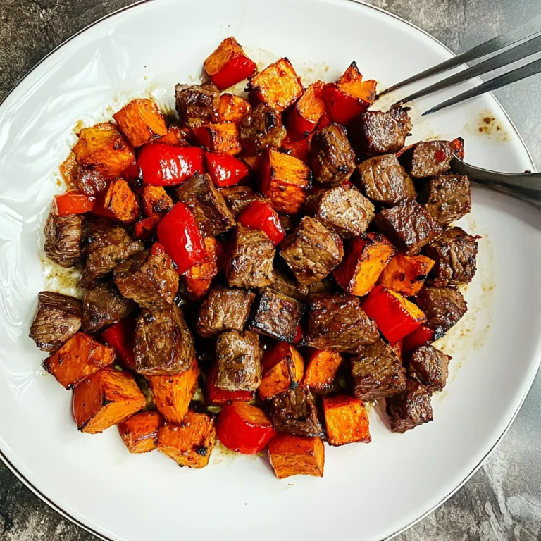 Whole30 Steak Bites with Sweet Potatoes and Peppers: Hear…
